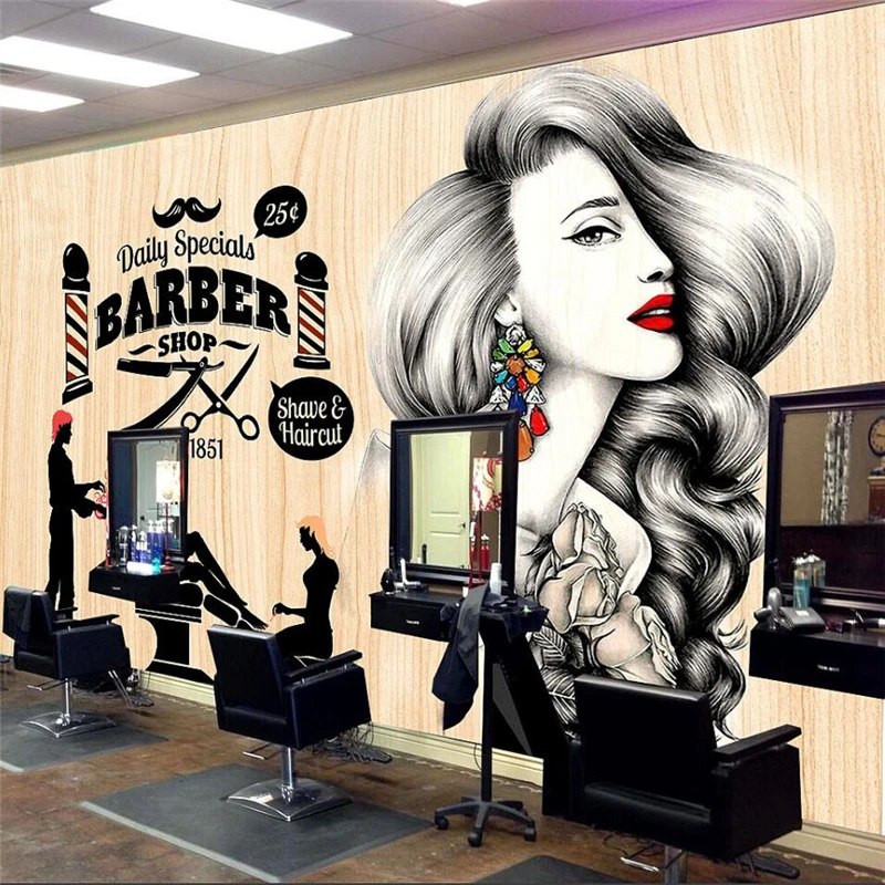 

wellyu Beauty salon hair salon background wall barber shop backdrop custom large fresco wallpaper papel de parede3d