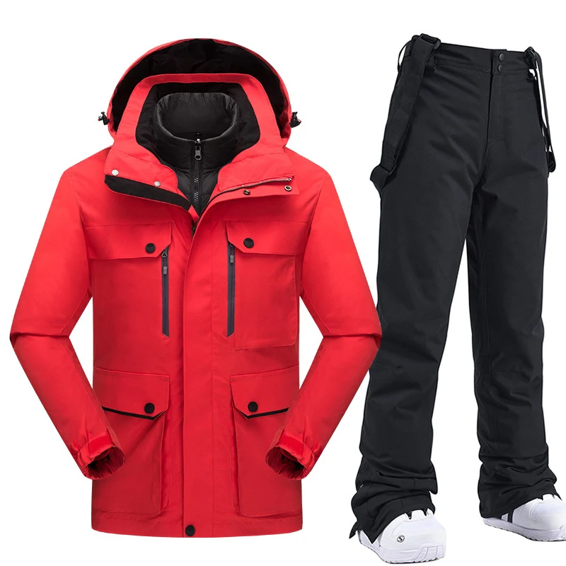 Thicken Warm Ski Suit Men Waterproof Down Jacket and Snow Pants Outfit Male Outdoor Camping Trekking Clothes Snowboard Wear