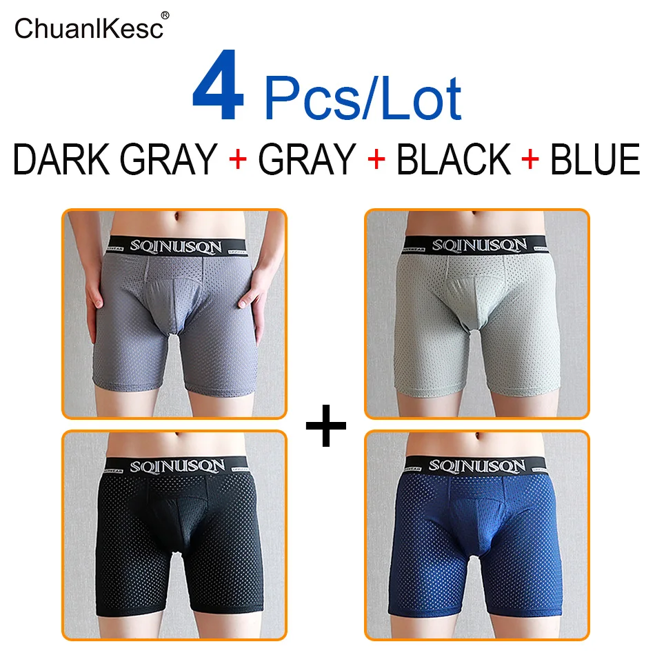 Fashion Comfortable Long Leg Short Leg Men's Boxers Shorts Male Underpants Man Underwear Sexy Boxer Panties Convex Pouch 4 Pcs