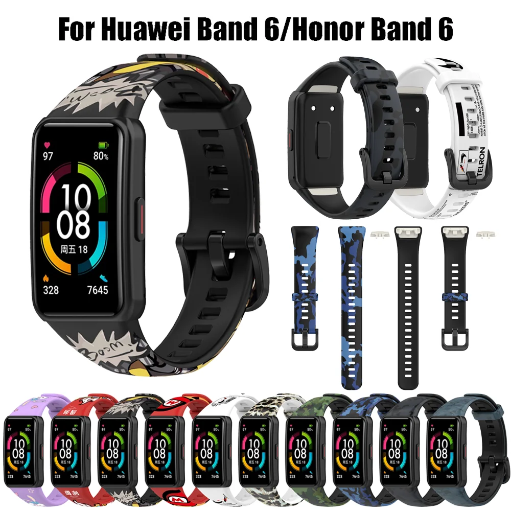 

Silicone Watch Strap For Huawei Band 6/Honor band 6 Smart Watchband Replacement Bracelet For HUAWEI Honor band 6 Printed Strap