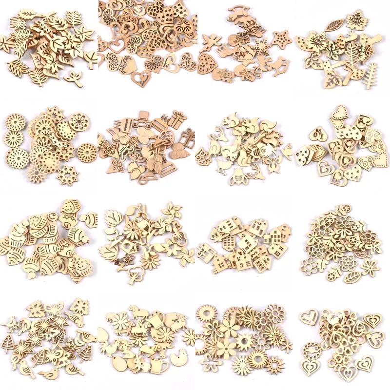 50 sztuk wzór mieszany drewno plastry notatnik DIY artykuły rzemieślnicze niedokończone drewniane dekoracje domu Handmade Ornament 25-30mm m2204