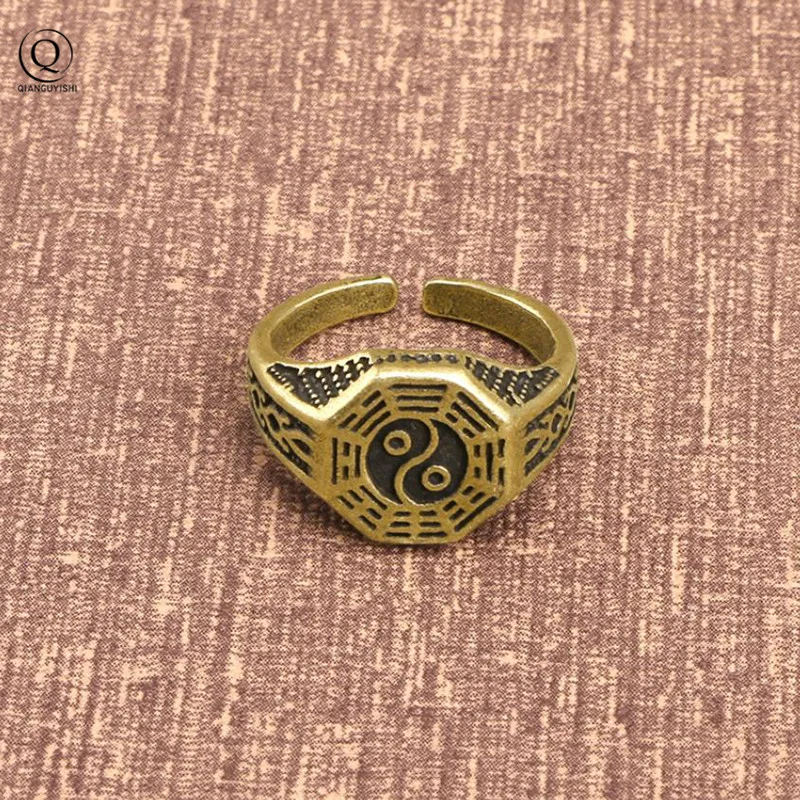 New Style Gothic Retro Tai Chi Gossip Sign Ring Punk Style Men and Women Copper Brass Geometric Ring Jewelry Adjustable Size
