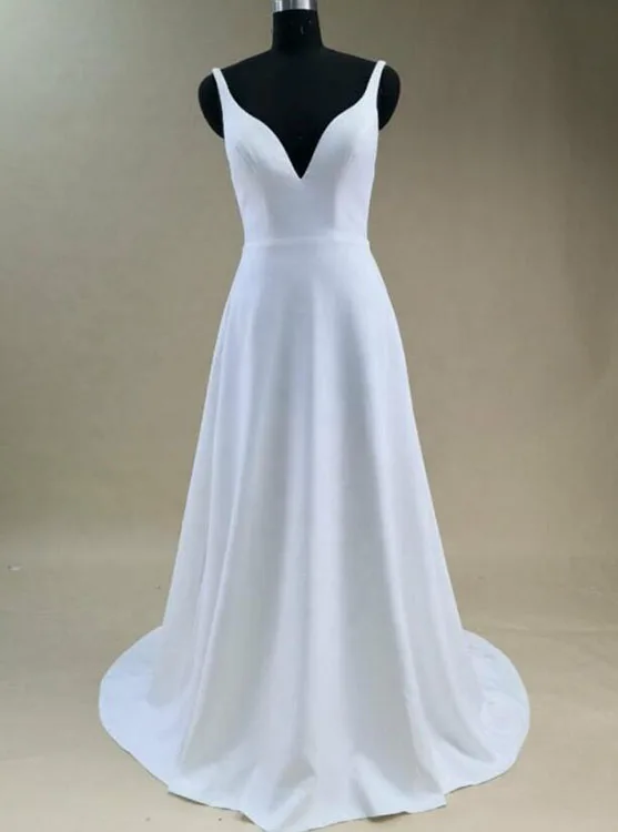 100% echt bild FANWEIMEI #9010 Einfache Satin EINE Linie Tiefem V-ausschnitt Backless Braut Kleid Hochzeit Kleid