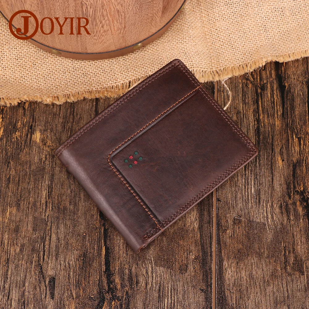 

JOYIR Genuine Leather RFID Men's Wallet With Coin Pocket Credit Card Holder Vintage Leather Short Purse for Money Men Gift