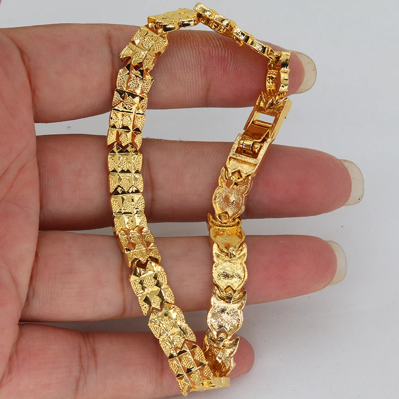 African Party Jewelry Gifts Ethiopian Jewelry Cuban Chain Bangle Dubai 24K Gold Color Various Shapes Bracelet for Men and Women