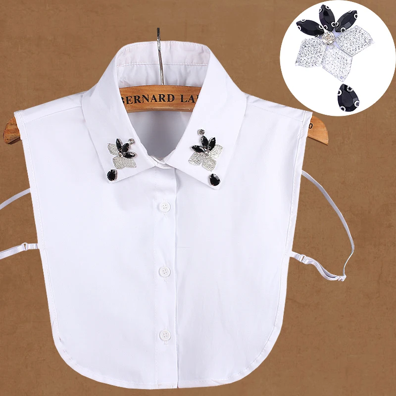 Cuello falso de algodón blanco para mujer, collares desmontables para mujer, camisa de solapa desmontable, camisa de cuello falso con cuentas Nep Kraagie