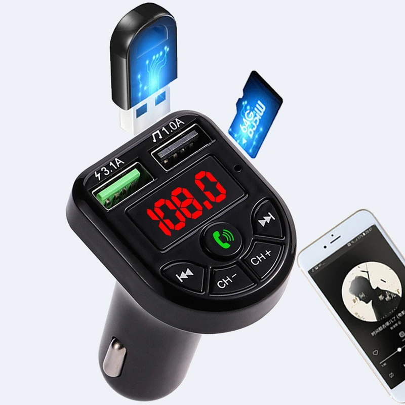 New Bluetooth 5.0 FM Transmitter Car Kit MP3 Modulator Player Wireless Handsfree Audio Receiver Dual USB Fast Charger 3.1A