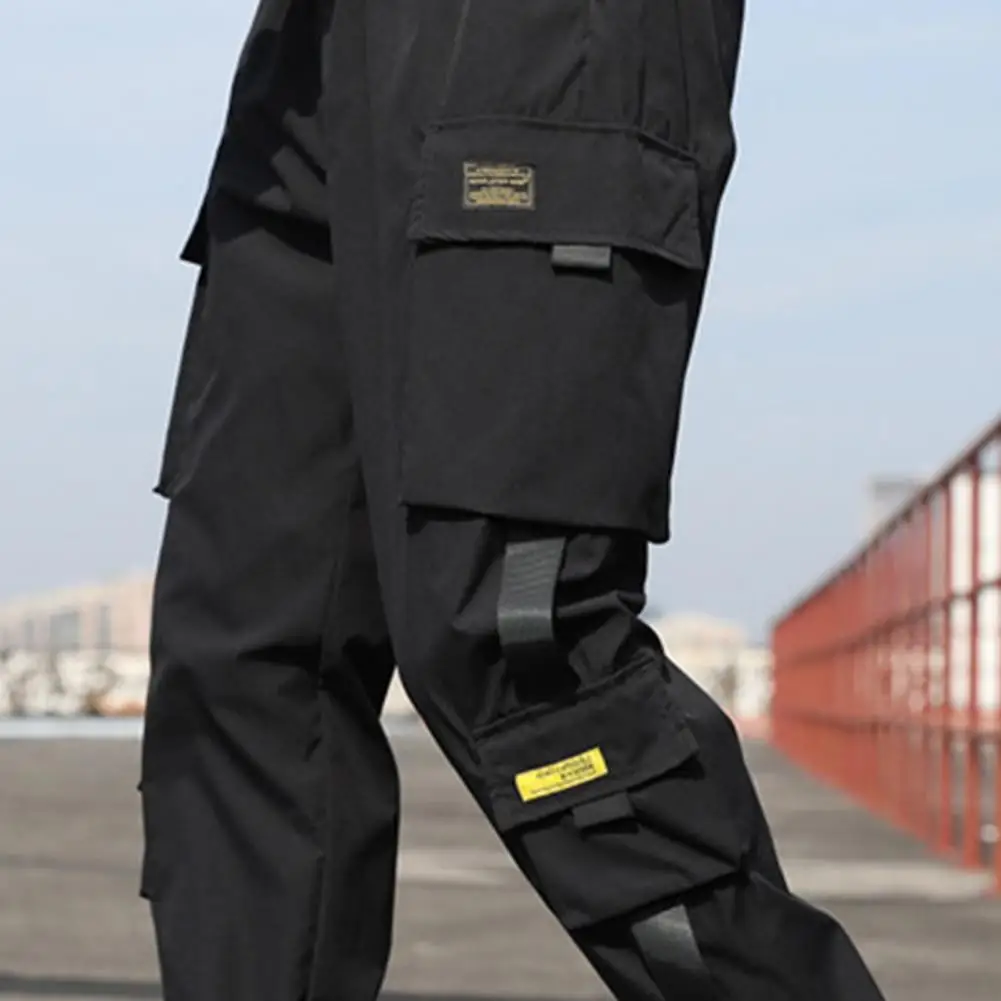 Multi Pockets Pants All Match Hip Hop Solid Color Men Cargo Pants for Daily Wear