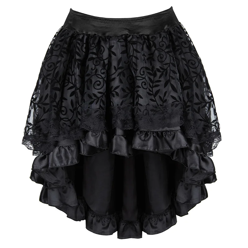 Mini Skirt Mesh tutu Skirt Women Plus Size Sexy Costume Black Floral High Low Skirt Burlesque Dress Steampunk Red Brown Green