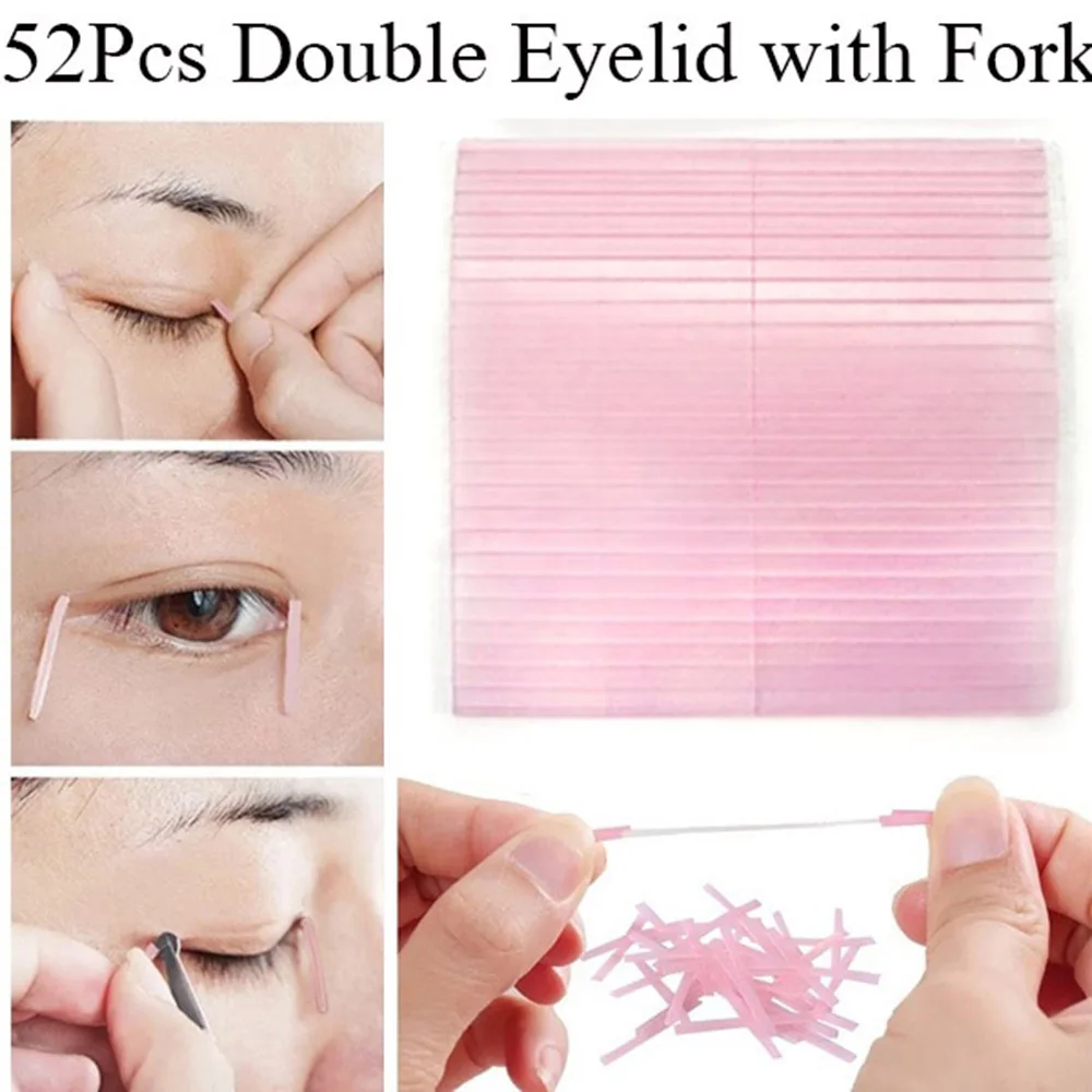 52Pcs Invisible Double Eyelid Tape Magic Eyelid Stickers Double Sided Strip Adhesive Fiber Stretch Eye Tools