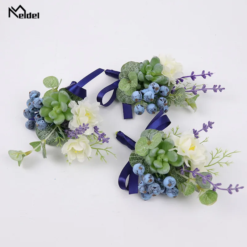 Xanh Dương Trắng Cổ Tay Vòng Đeo Tay Cho Phù Dâu Chú Rể Boutonniere Chân Vòng Đeo Tay Kèm Bông Chứng Kiến Em Gái Trâm Cài Áo Khoác Nữ Họa Tiết Hoa