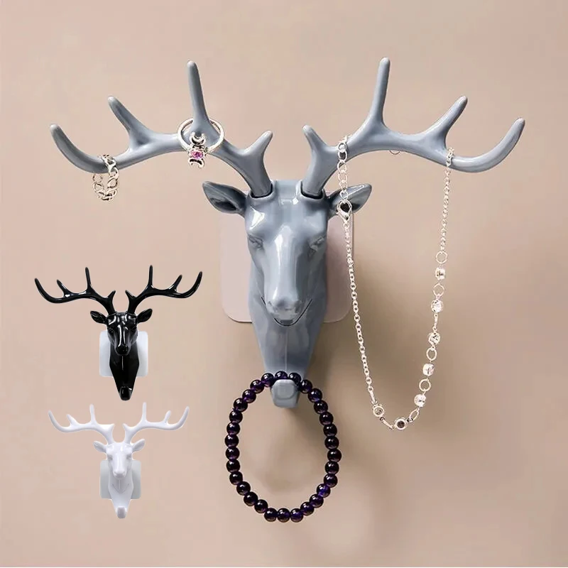 Wall Hanging Hook Deer Head Antlers for Hanging Clothes Hat Scarf Key Deer Horns Hanger Rack Storage Ornaments Wall Decoration