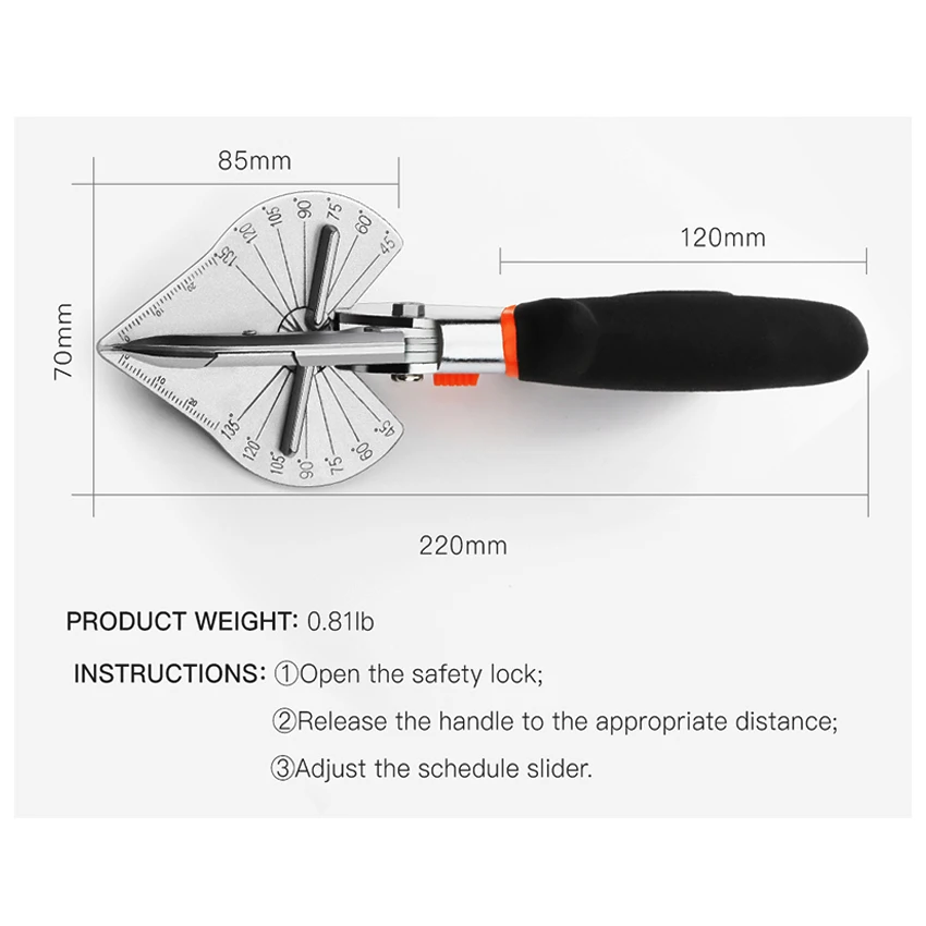 Angle Shear 45-135 Degree Angle Mitre Siding Wire Duct Cutter Plumbing Tool Hand Shear Multifunctional PVC PE Plastic Hose Pipe