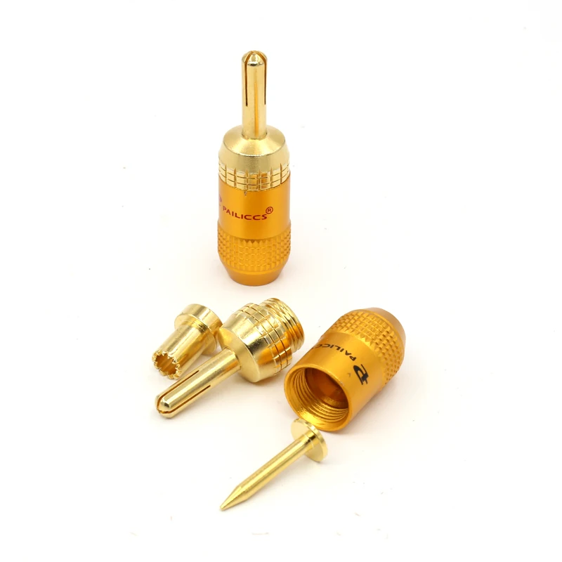 10 PCS/lot hifi audio PAILICCS Gold Plated Banana Plug Connector for Speaker Cable Solder
