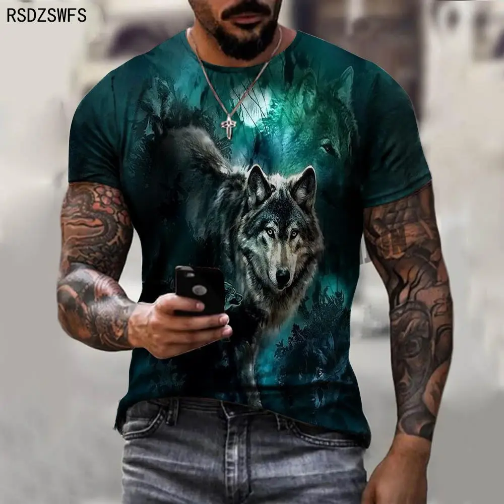 Cool 2021 New Summer Men\'s 3D Print T-shirt O-neck Wolf Animal Short Sleeve Male 3D Clothes Sports Casual Top T Shirt Wholesale