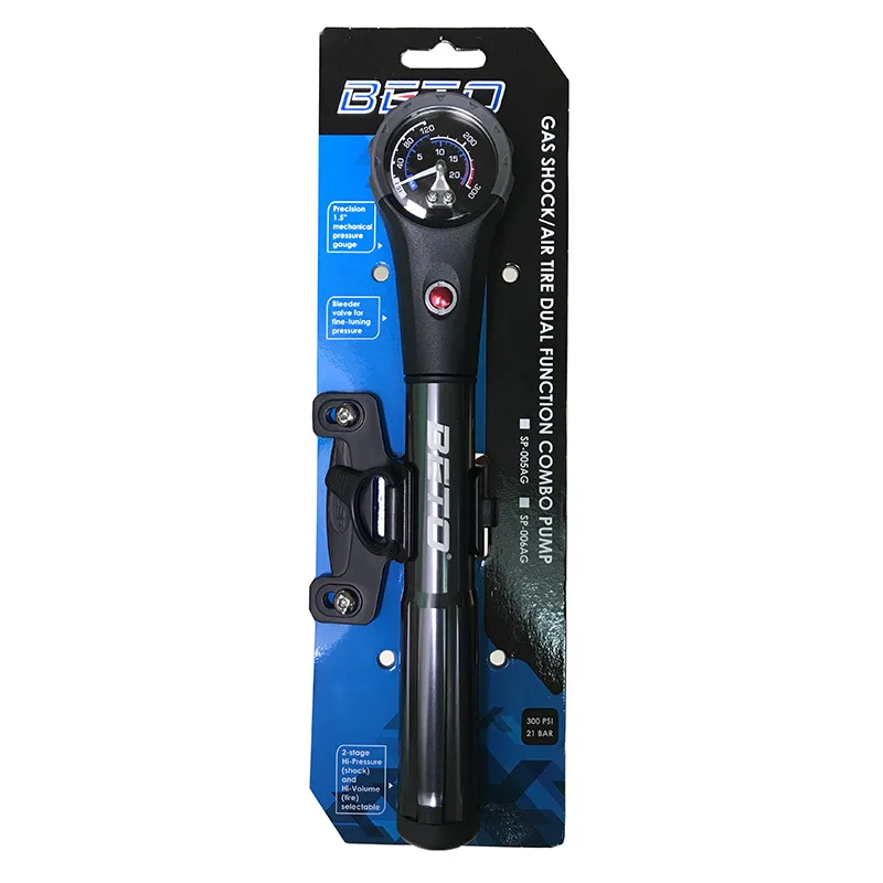 BETO SP-005AG Portable Cycling Pump Alloy Combo Pump with Gauge 300 psi Presta Schrader MTB Bike Tire Shock Fork Inflator