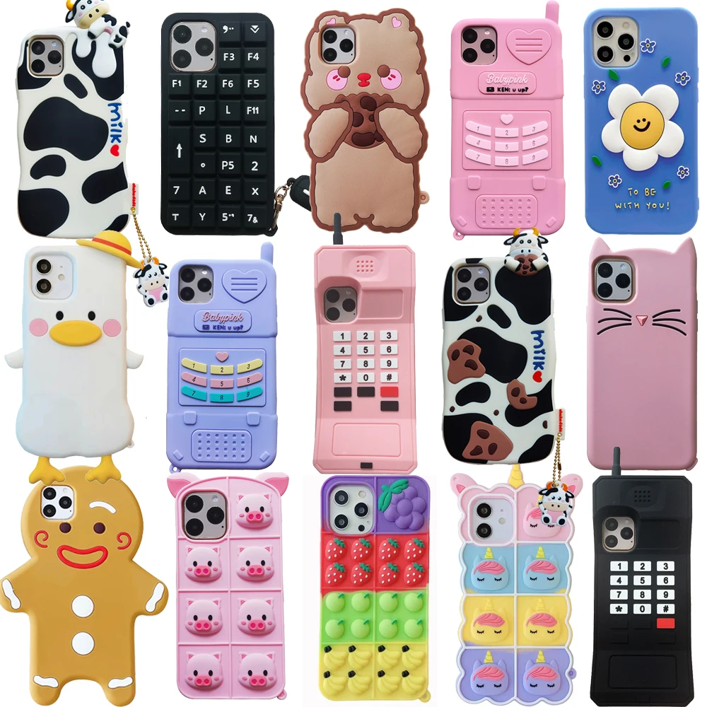 Cover posteriore morbida in silicone, guscio antiurto per ragazze, 3D simpatico cartone animato animale, divertente, amore, iPhone 13, 13 Pro, 13 Pro Max