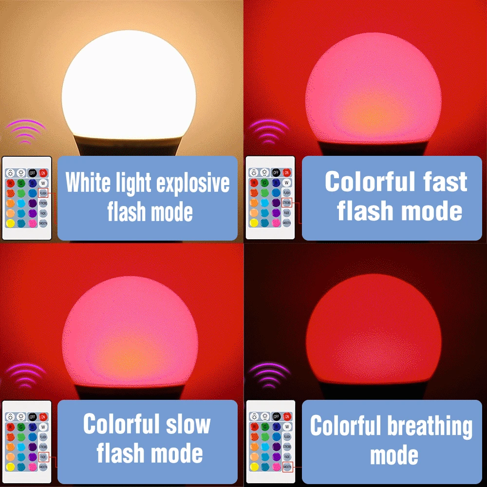 LED Color Changing Lamp E27 RGB Light Bulb 20W 25W Colorful Lamp 220V Neon Lampara Dimmable RGBW Bulbs Atmosphere Decor Lighting