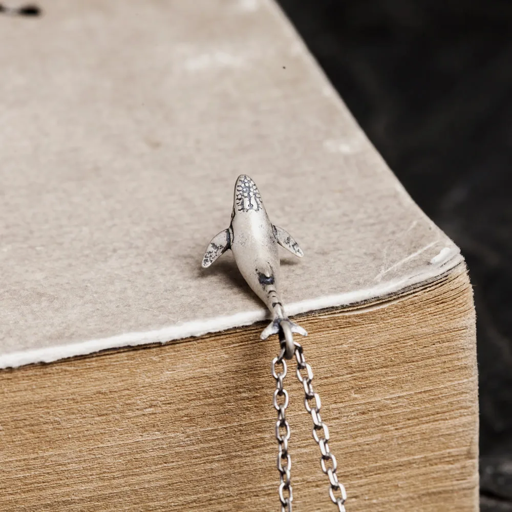 2025 جديد حار حقيقي 925 فضة خمر الحوت قلادة قلادة المحيط مجوهرات بأشكال حيوانات مع تغليف صندوق هدية