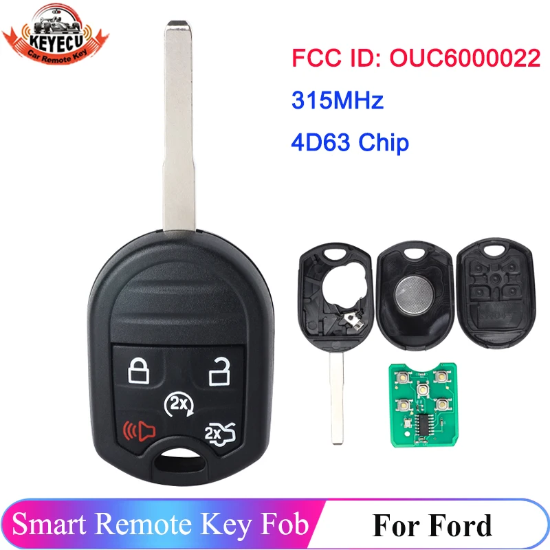 KEYECU 5 Buttons OUC6000022 For Ford Edge Escape Taurus X 2007-2017 Head Key Fob Smart Remote 315MHz 4D63 Chip