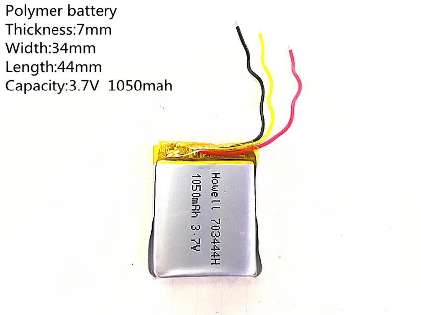 3 خط 3.7 فولت 1050 مللي أمبير بطارية ليثيوم بوليمر قابلة للشحن لسماعات الرأس تاكوغراف نموذج SP5 mp3 mp4 GPS 703444 073444