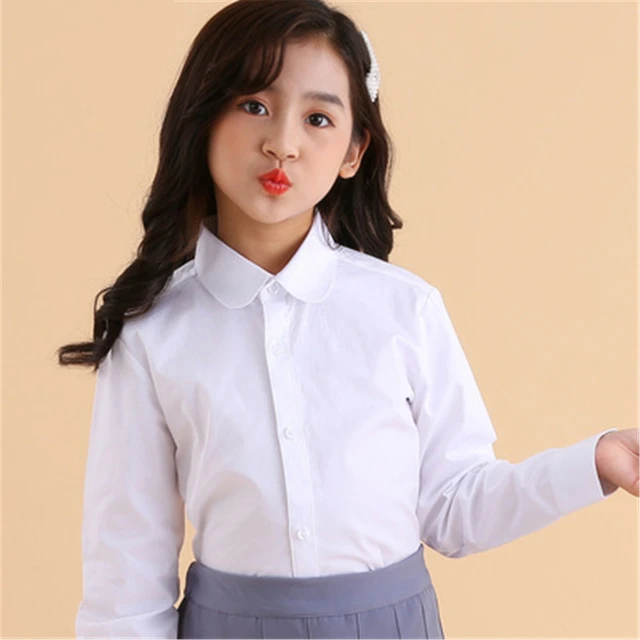 Chemise blanche a manches longues pour filles uniforme pour etudiantes chemisier solide vetements scolaires pour adolescents de 8 10 12 14 ans 2021 5ino 9 AliExpress