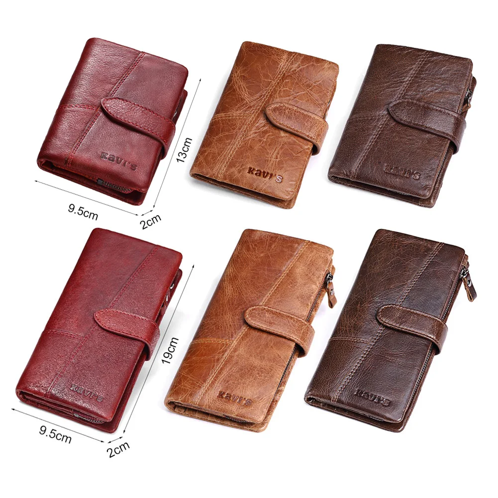 KAVIS Genuine Leather Women Wallet with Coin Pocket Female Small Portomonee Rfid Credit Card Walet Lady Perse For Girl Money Bag