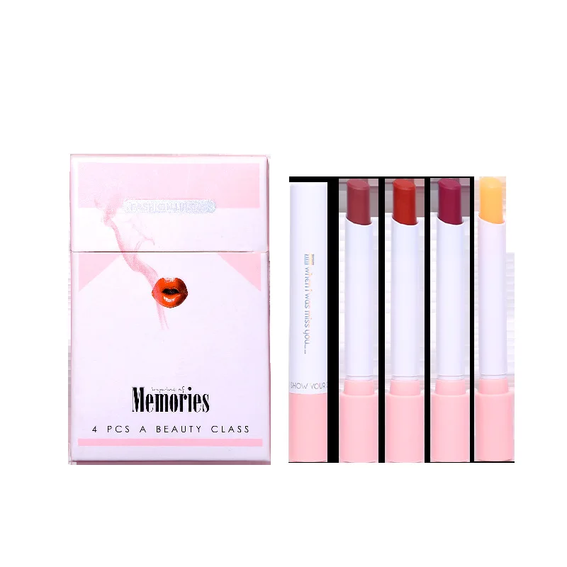 4 pcs Beautiful Lipstick Set Cigarette Lip Makeup Matte Waterproof Long lasting Lip stick Nude Sexy Red Easy to wear Lip Balm