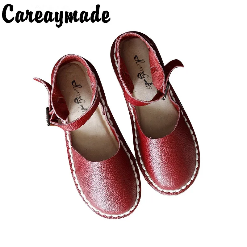 Careaymade-Original homemade style female leather shoes, handmade sandals soft bottom round head comfortable Rome sandals