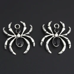 5pcs Silver Color 31x27mm Black Beads Spider Charms Araneid Animal Pendant Halloween Gift Fit DIY Handmade Metal Punk Jewelry