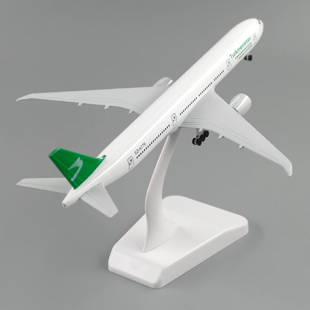 18cm Aircraft Boeing 777 Turkmenistan Airlines Alloy Plane B777 with Wheel Model Children Gift for Collection Home Decoration