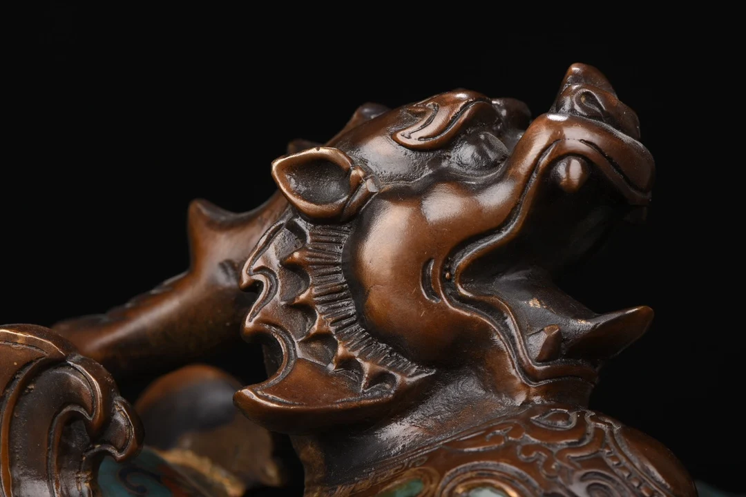 Xizang Folk Collection Old Bronze Cloisonne Brave Troops Statue A Pair Unicorn Office Ornaments Town House Exorcism