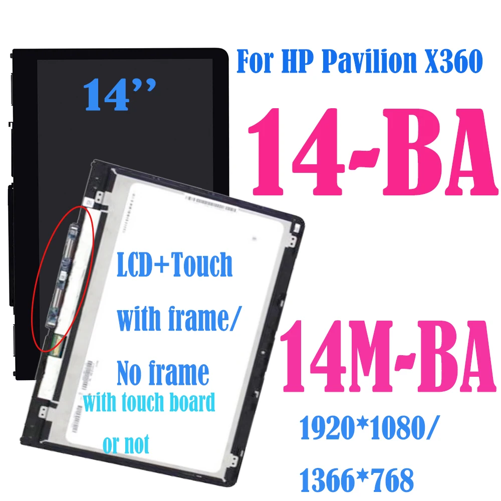 14'' For HP Pavilion X360 14-BA 14M-BA LCD Display Touch Screen Digitizer Glass LCD Display Assembly with Frame and Touch Board