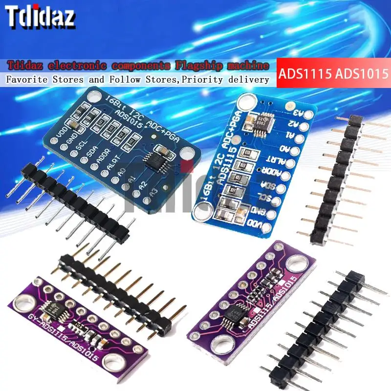 I2C ADS1115 ADS1015 16 Bit 12 Bit ADC 4 channel Module with Programmable Gain Amplifier 2.0V to 5.5V RPi