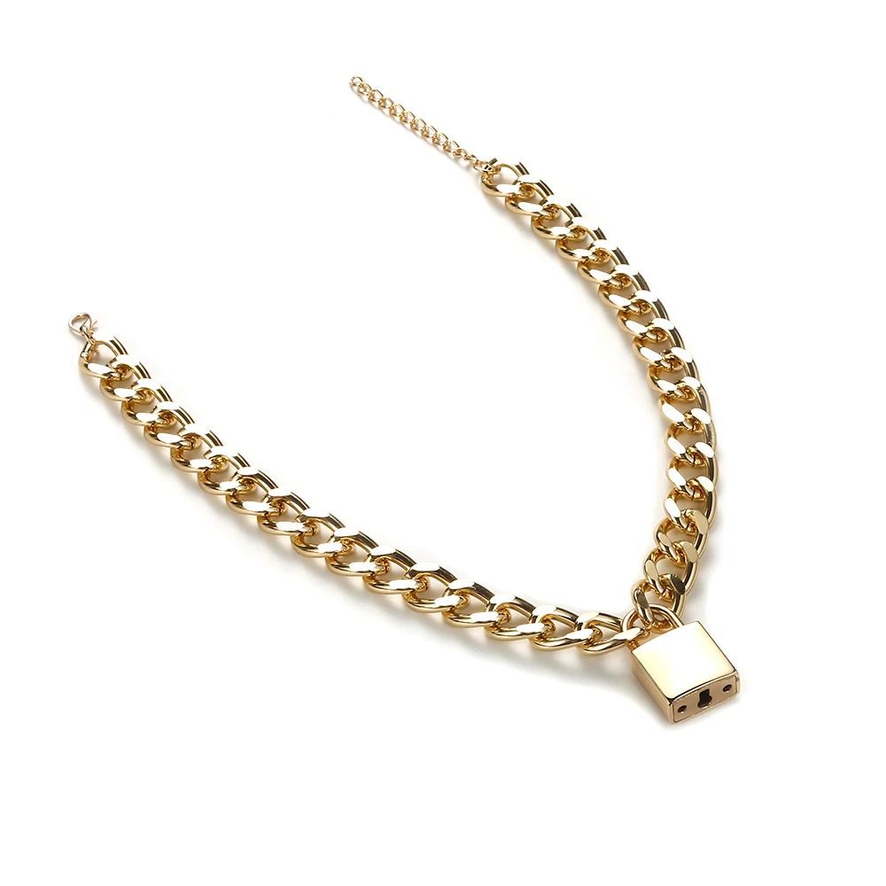 Vintage Chunky Thick Link Chain Necklace For Women Gold Color Padlock Couple Pendants On Neck Fashion Jewelry Gifts