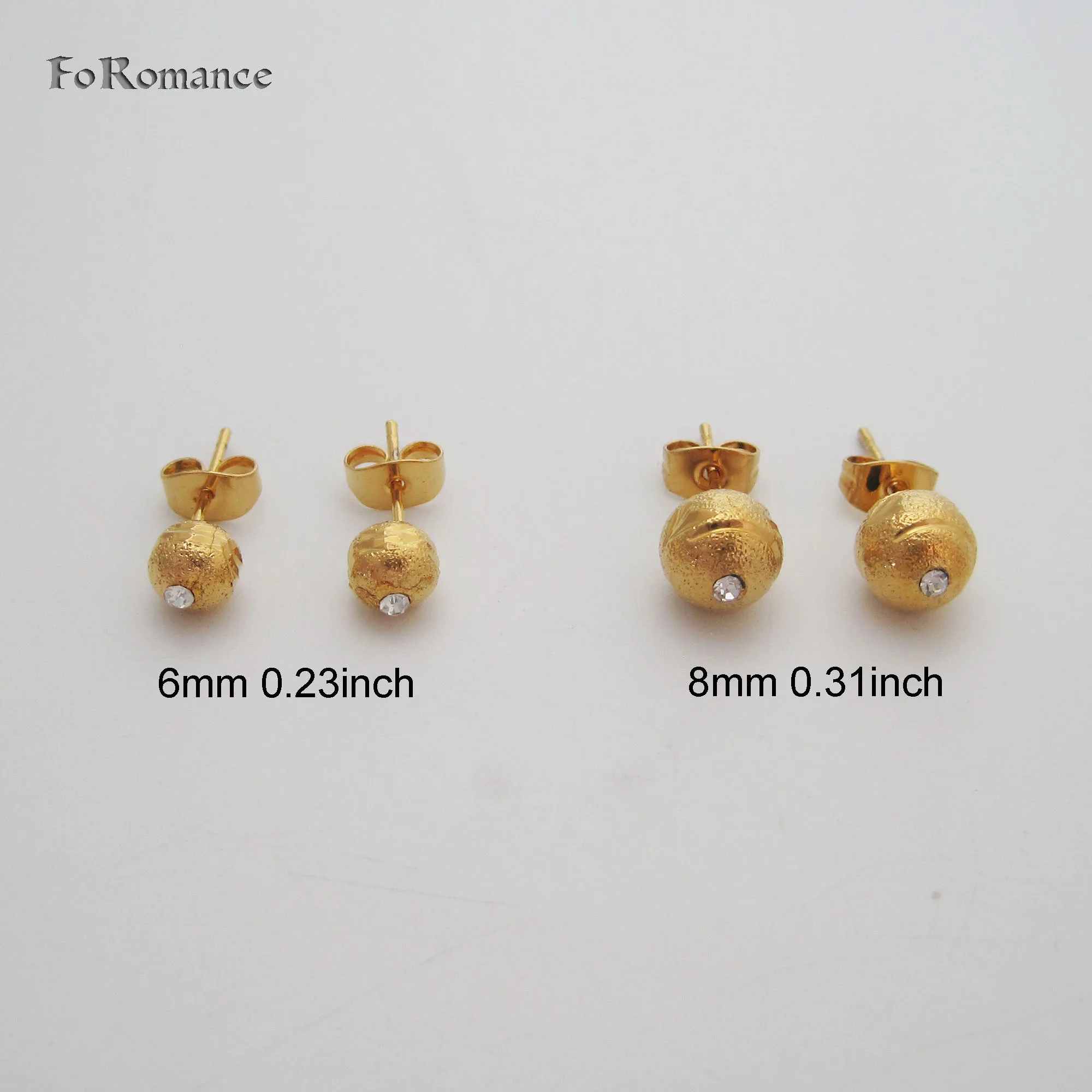 SCRUB SURFACE CARVED BEAD CZ STONE 2 SIZES AVAILABLE YELLOW GOLD PLATED BALL SHAPED STUD EARRING ONE PAIR GREAT GIFT