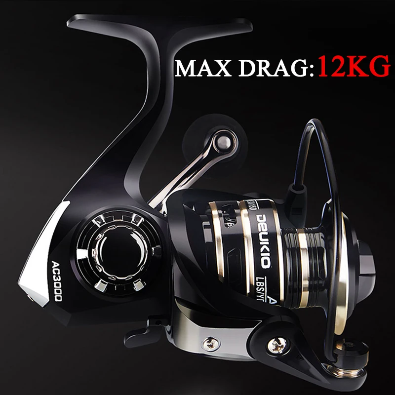 DEUKIO-Spinning Fishing Reel, All Metal Spool, 5.2:1, 1BB, Max Drag, 12kg,  High Speed, Saltwater, Bass, Pike - AliExpress 18