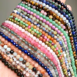 Faceted Natural Stone Beads Small Opal Tourmaline Turquoises Waist Seed Beads for Jewelry Making DIY Needlework 2mm 3mm 4mm 15''