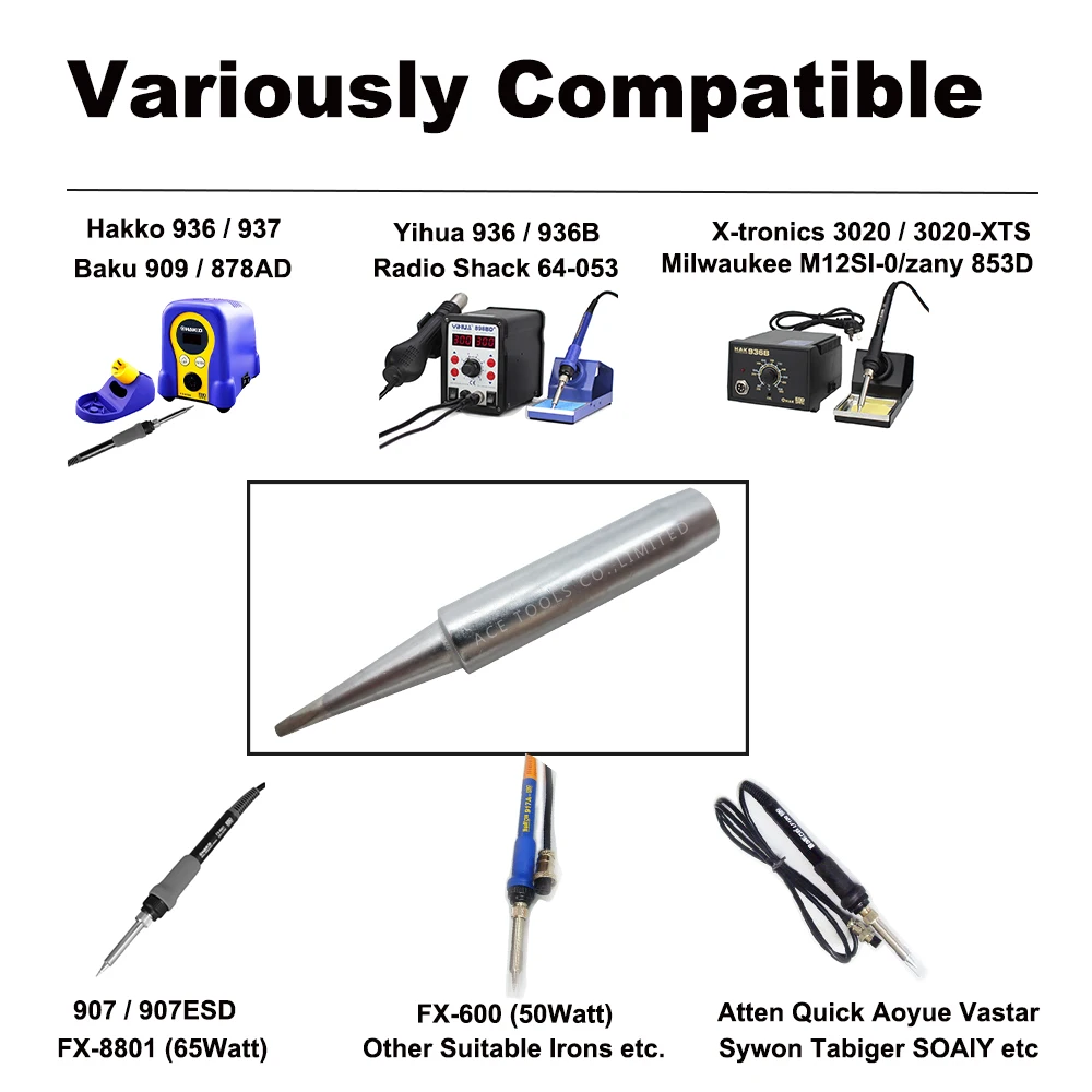 Soldering Tip 900M-T-1.6D Chisel 1.6mm for Hakko 936 907 Milwaukee M12SI-0 Radio Shack 64-053 Yihua 936 X-Tronics 3020 Iron Tip