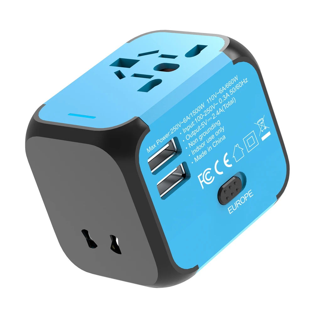 Electric Plug Power Socket Adapter International Travel Universal Charger Converter EU UK US AU with 2 USB Charging 2.4A LED