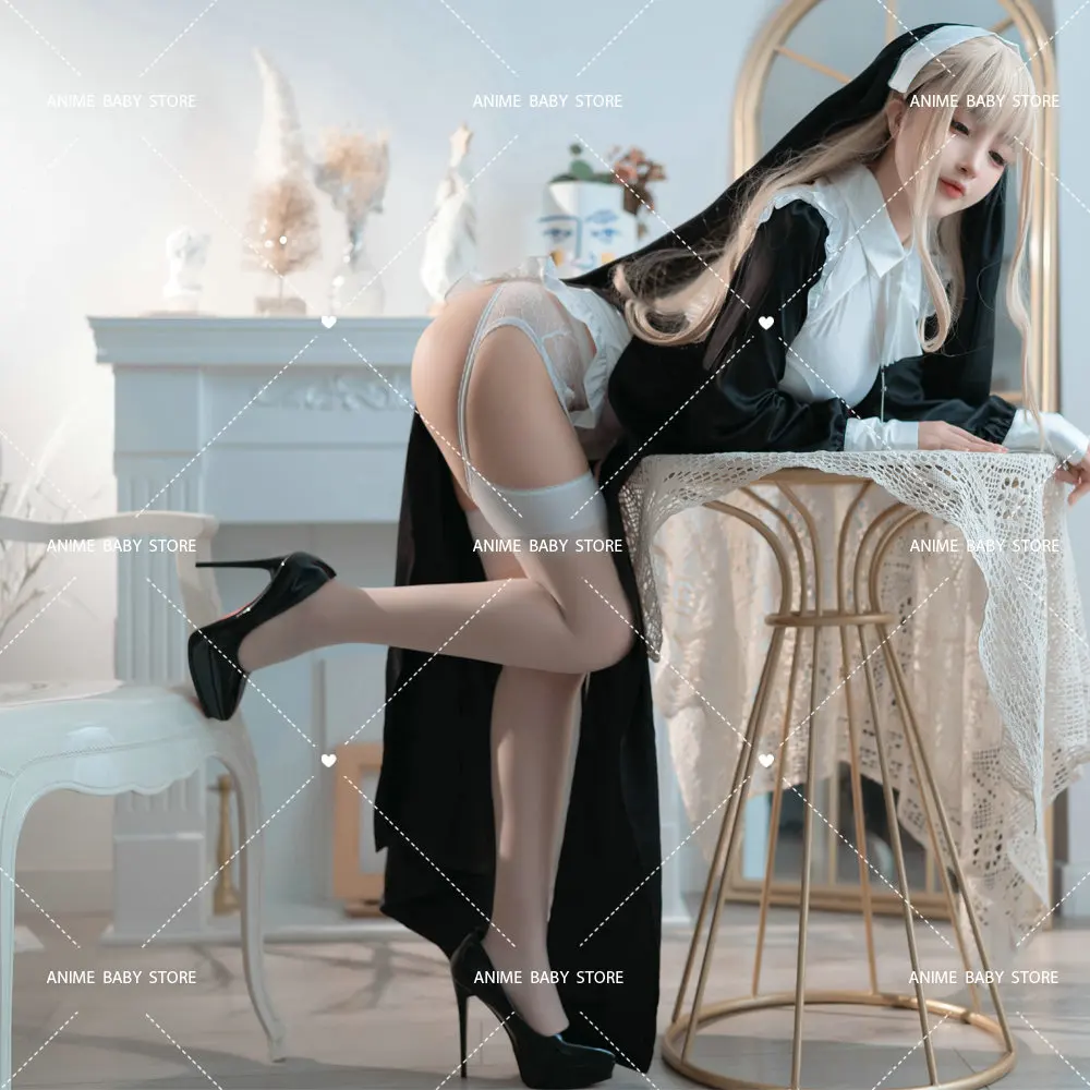 

Sweet Black White Dress Sister Uniform Hot Anime Cosplay Full Set for Sexy Girls Sexy Dark Reign Cenobite Cosplay Costume