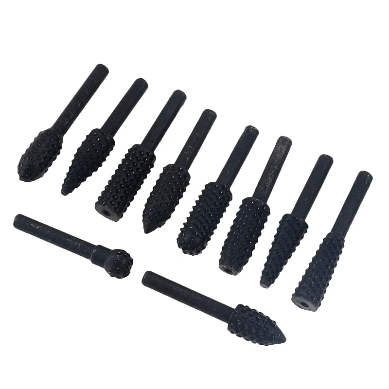 10PCS 1/4'' 6mm Shank Rotary Burr Set Wood Rasp File Drill Bits Rotary Rasp Set for Woodworking