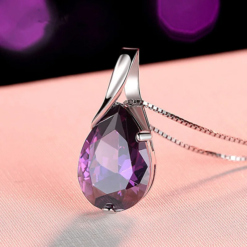 Buyee 925 Sterling Silver Luxury Pendant Chain Natural Amethyst Exquisite Sweet Necklace for Woman Fashion Jewelry Chain 45cm