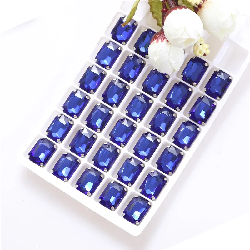 Rectangle Shape crystal Sew on Glass Rhinestones With Silver Claw glass sewing on stone Crafts For Clothes accessories