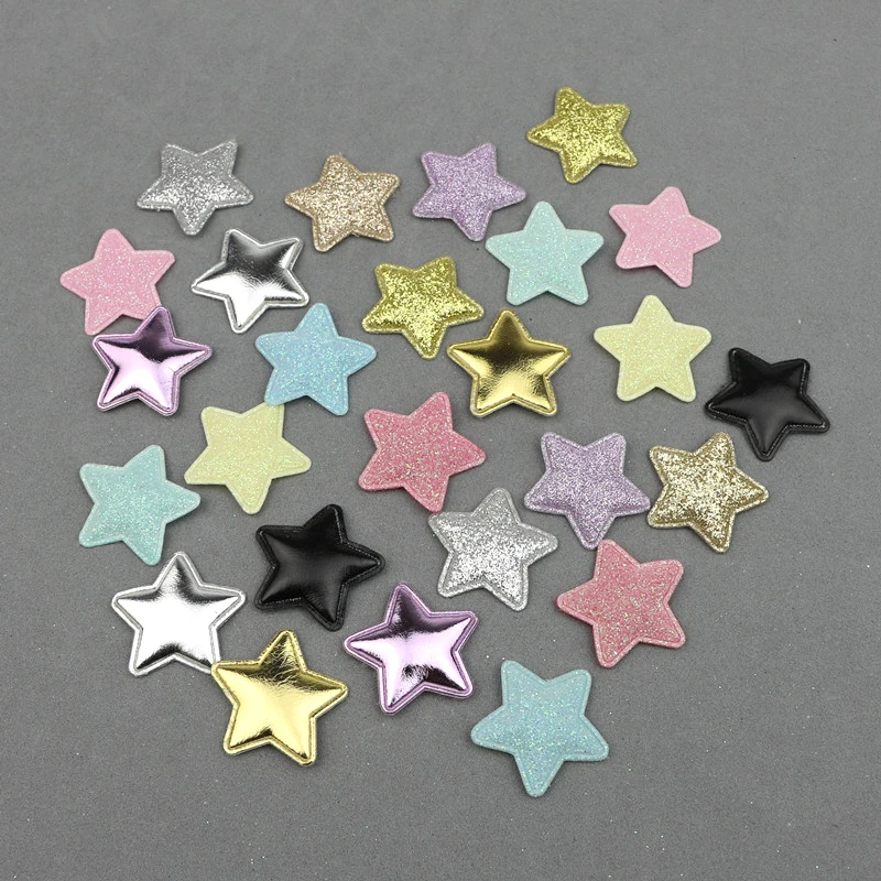 50Pcs 2.8cm Glitter Stars Padded Appliques Kids Hair Accessories Patches Materials Ornaments DIY Craft Pentagram Embossing Decor