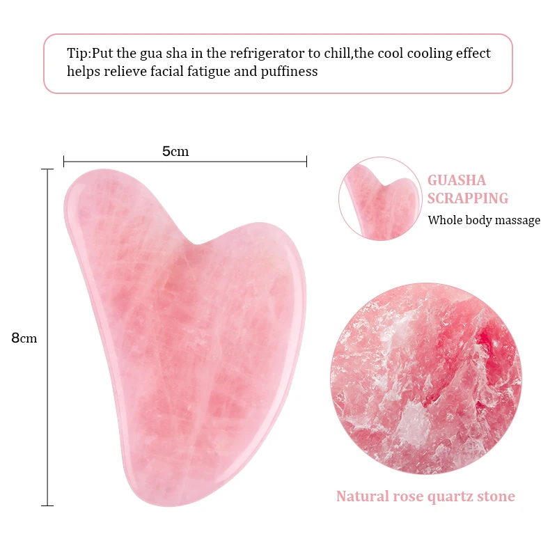 2PCS 100% Rose Stone Guasha Set Facial Roller Stone Board Massager Face Slimming Body Relax Massager Acupuncture Scraper Plate