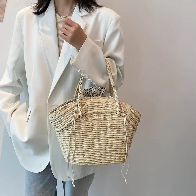 Summer Straw Beach Bag Handmade Woven Women Shoulder Bags Rattan Bags Bohemian Casual Woven Shoulder Totes Handbag Big Capacity