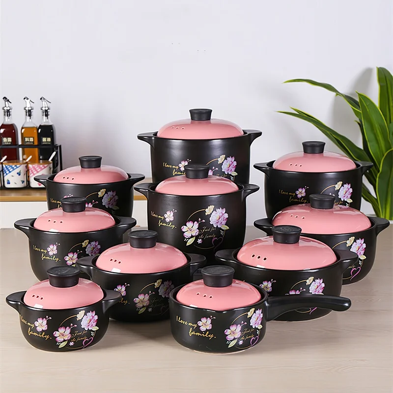 Ceramic Casserole Japanese Pink Yellow 1.6-6L Round Multiple Size Cooking Soup Pot Household Kitchen Supplies Saucepan Cookware