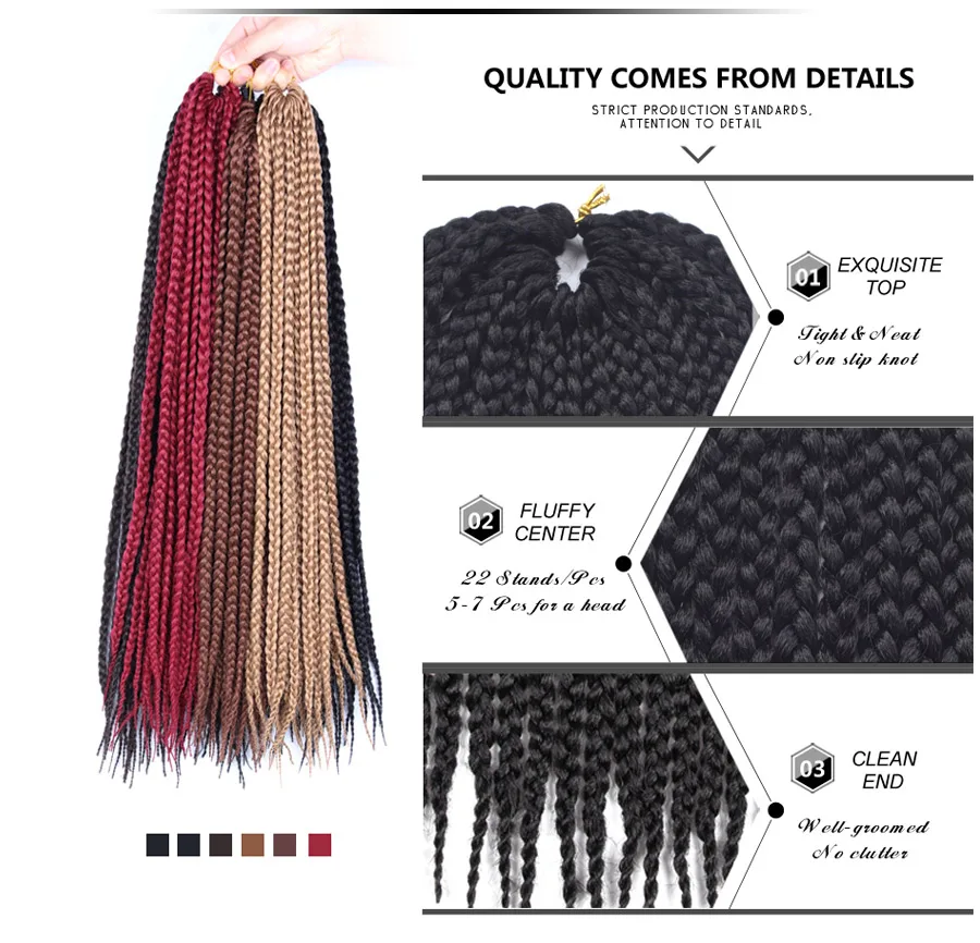 Alileader Synthetic Crochet Box Braids Hair Extensions 12Color Synthetic Box Braids Hair Extensions Crochet Synthetic Hair Braid