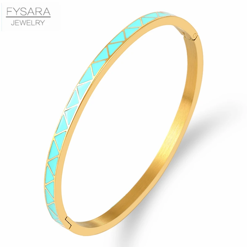 FYSARA Triangle Pattern Bangles For Women Stainless Steel Gold Thin Bangles Bracelets Orange Blue Colour Enamel Jewelry